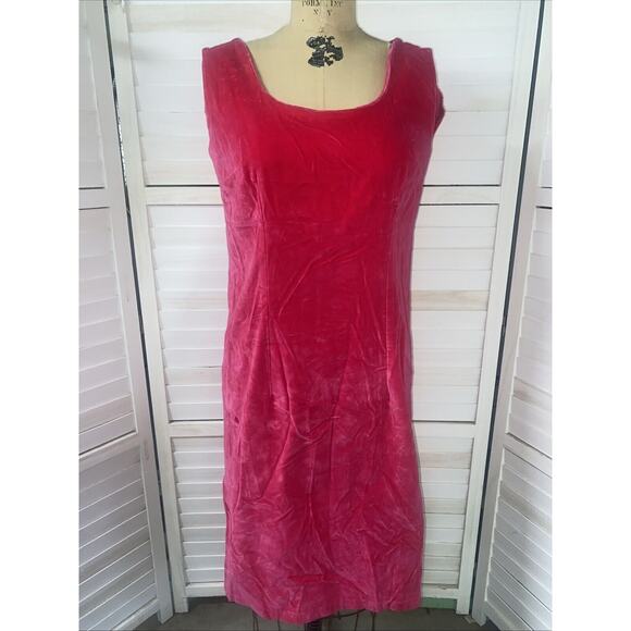 Vintage MCM Fuchsia Pink Velvet Velour Sheath Tank Dress M/L - Picture 1 of 7